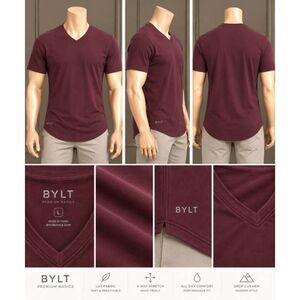 BYLT Basics Men's Large Maroon V-Neck Drop Cut Tee Premium Basics